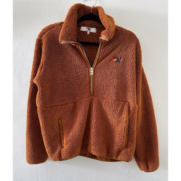 Aviator Nation Teddy Unisex Half Zip Jacket Whiskey - Picture 2 of 6